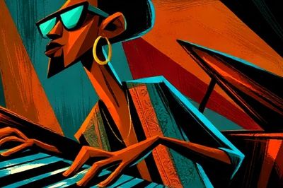 Stylized Jazz Pianist Illustration Poster.