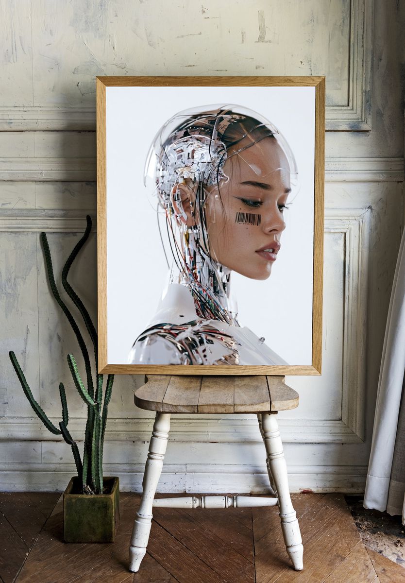 Cybernetic Woman Portrait Print. — room view 1