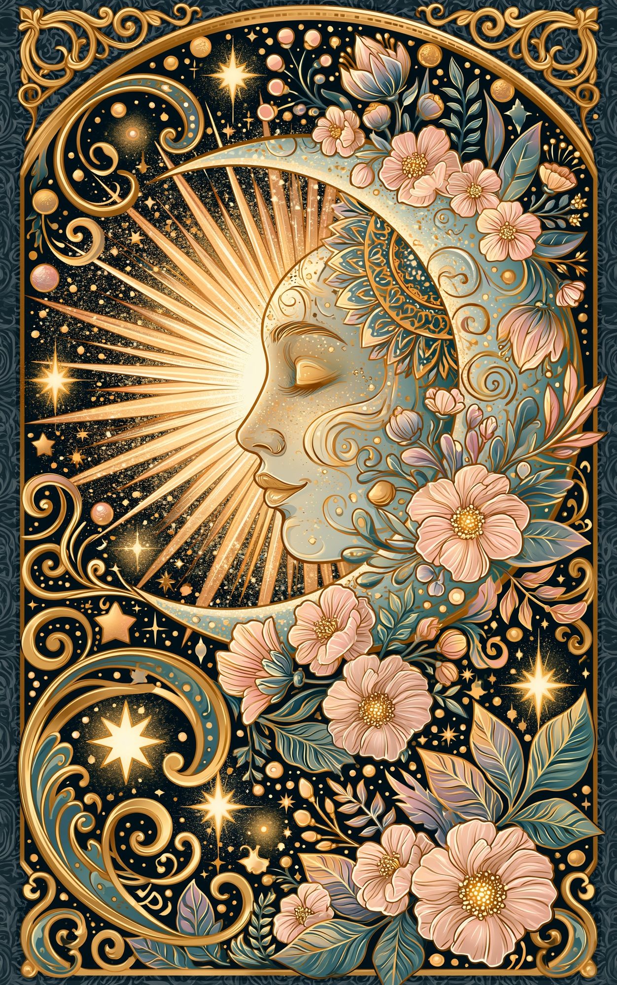 Celestial Moon Floral Illustration Poster. poster — illustration art