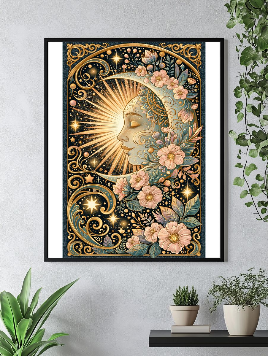 Celestial Moon Floral Illustration Poster. — room view 4