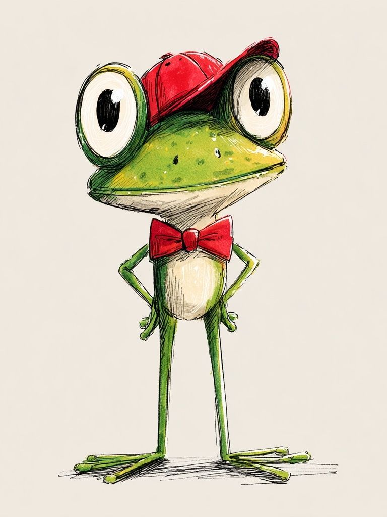 Frog with Red Cap Illustration Poster. poster — illustration art
