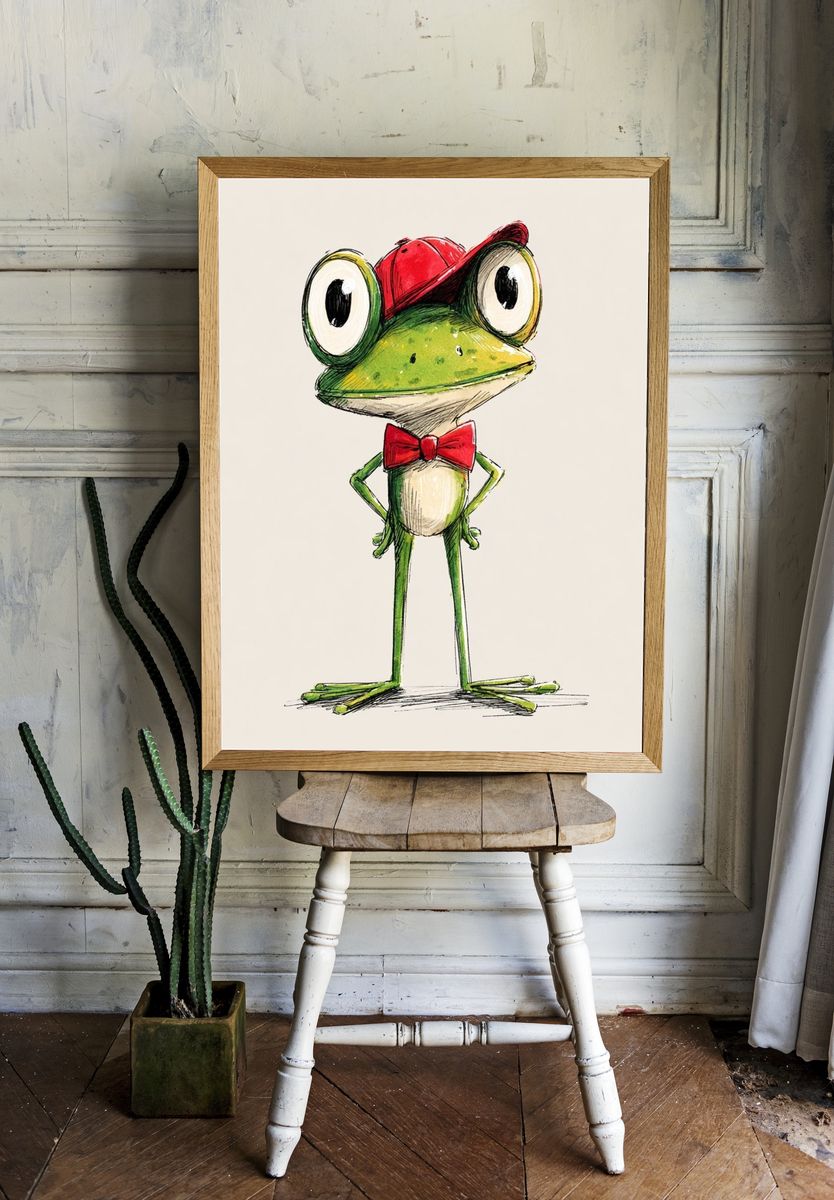 Frog with Red Cap Illustration Poster. — room view 1