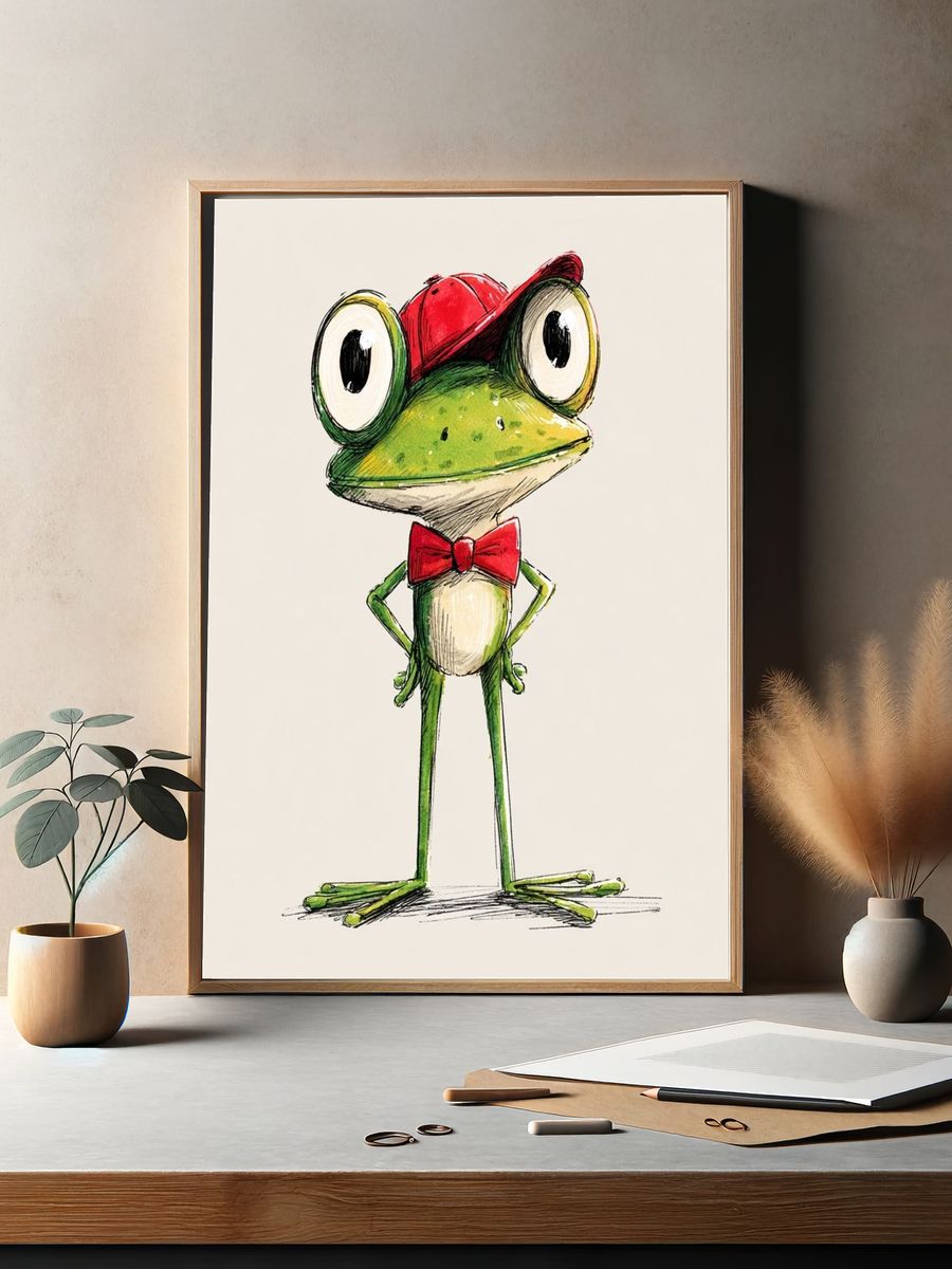 Frog with Red Cap Illustration Poster. — room view 2