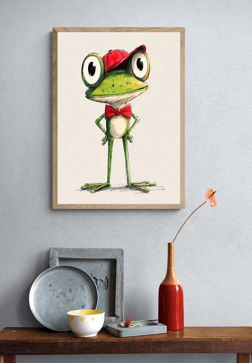 Frog with Red Cap Illustration Poster. — room view 3