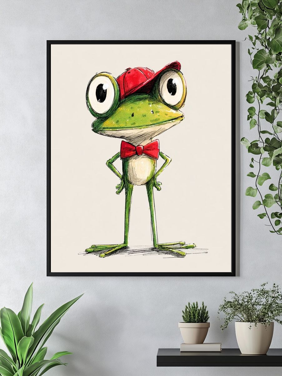 Frog with Red Cap Illustration Poster. — room view 4