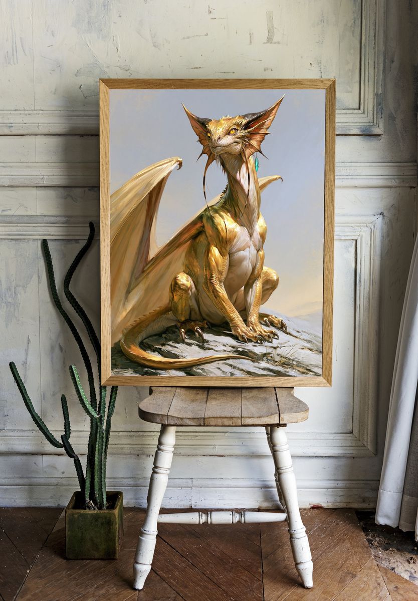 Golden Dragon Fantasy Print. room preview