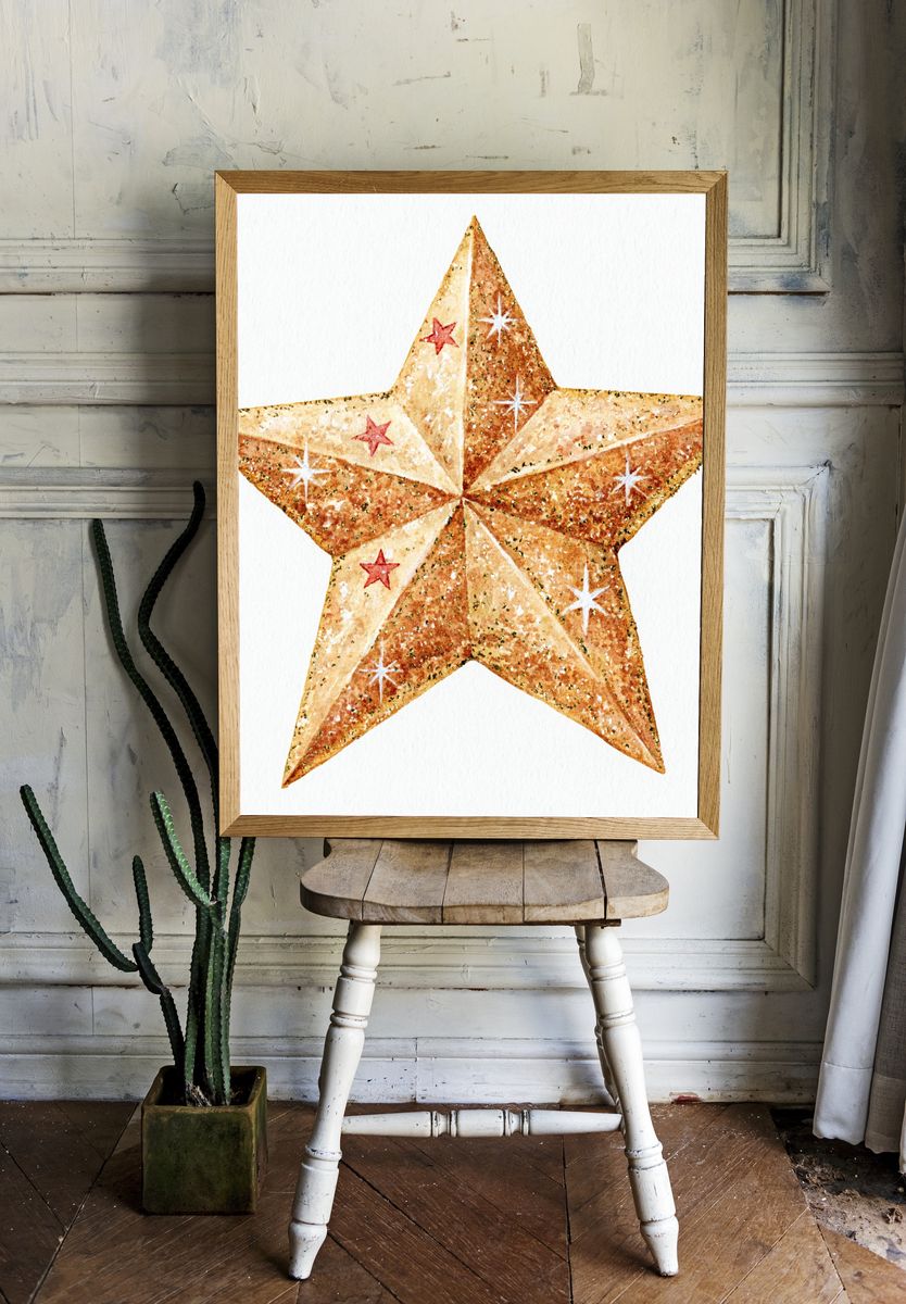 Glittering Star Watercolor Print. room preview