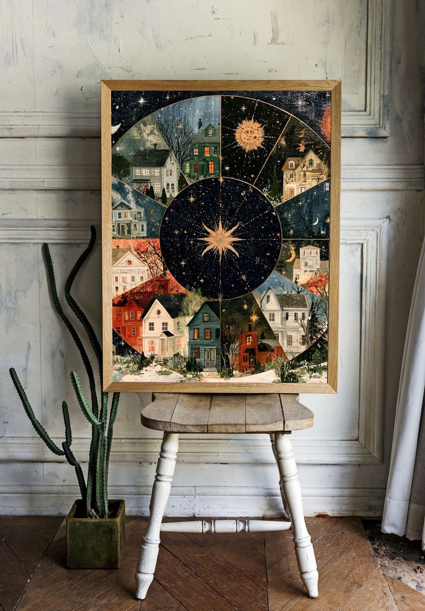 Celestial Village Wheel Print. room preview