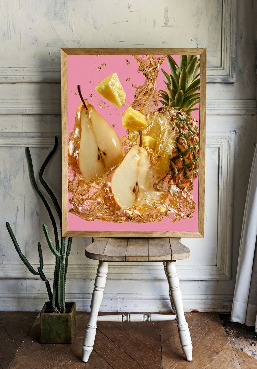 Tropical Fruit Splash Illustration Poster. — room view 1
