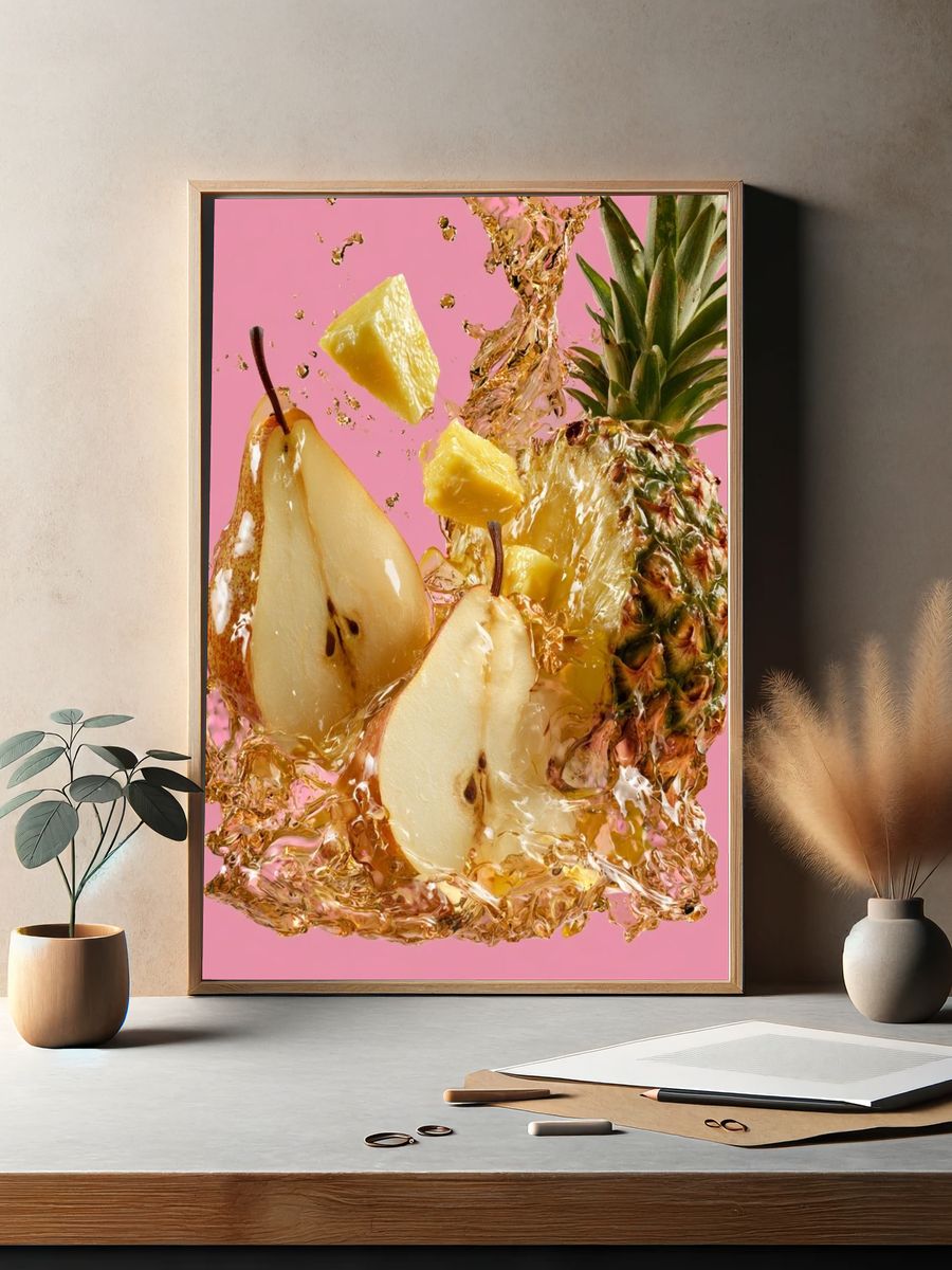 Tropical Fruit Splash Illustration Poster. — room view 2