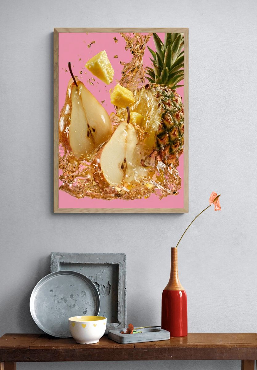 Tropical Fruit Splash Illustration Poster. — room view 3