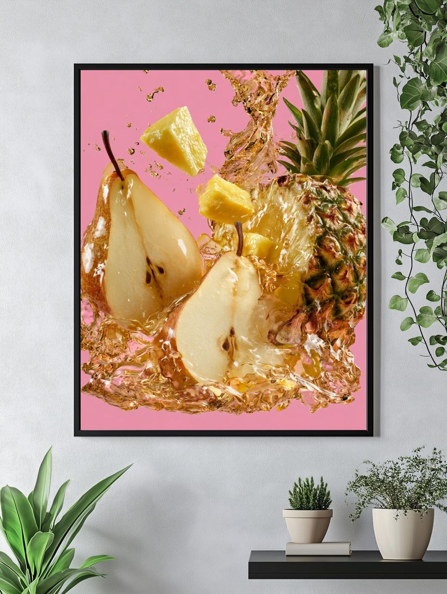Tropical Fruit Splash Illustration Poster. — room view 4