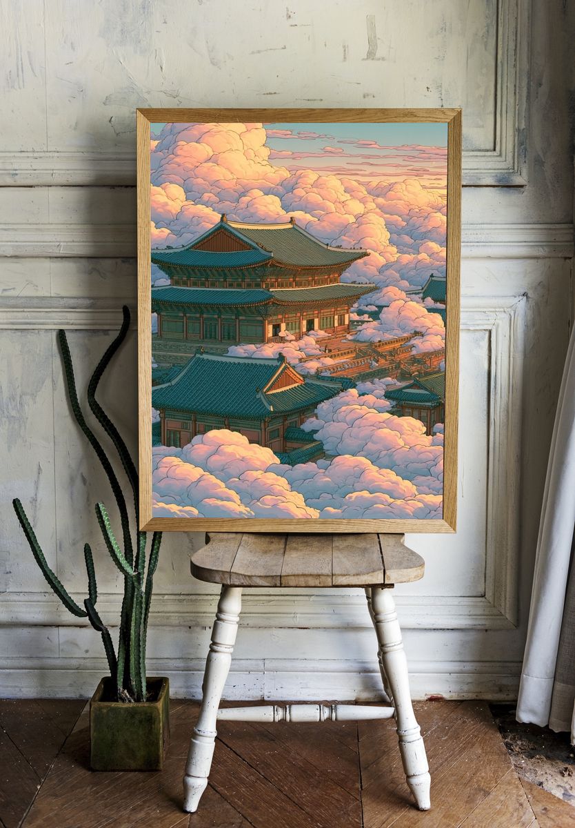 Cloud Palace Temple Illustration Poster. — room view 1