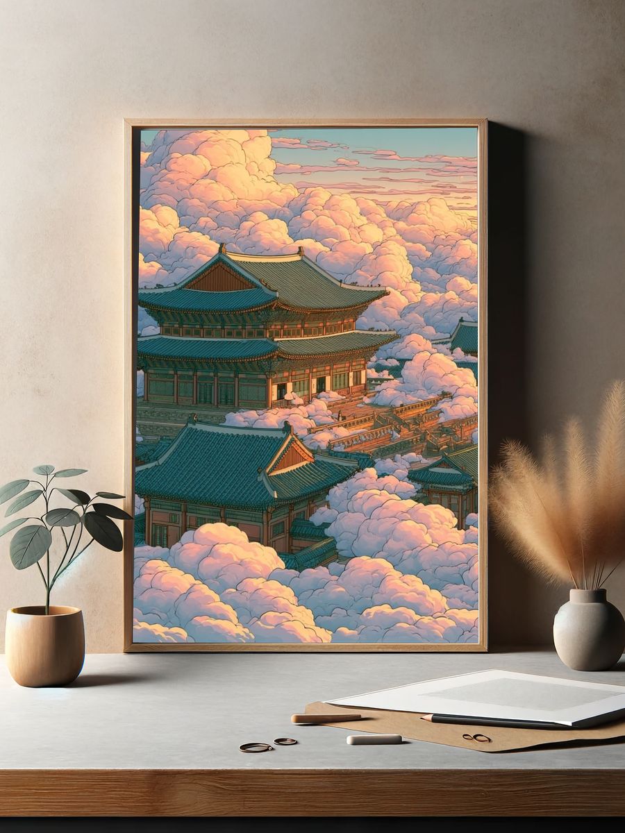 Cloud Palace Temple Illustration Poster. — room view 2