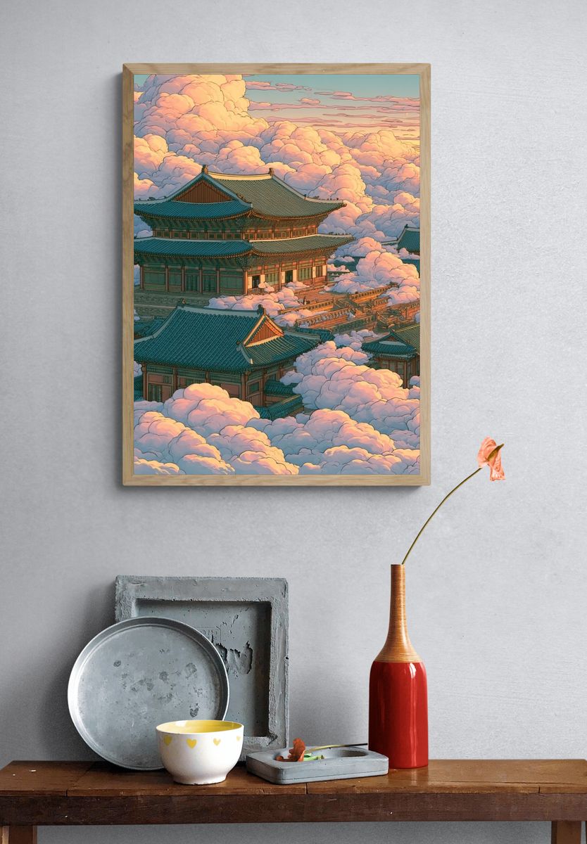 Cloud Palace Temple Illustration Poster. — room view 3