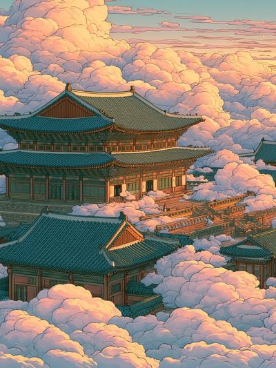 Cloud Palace Temple Illustration Poster. poster