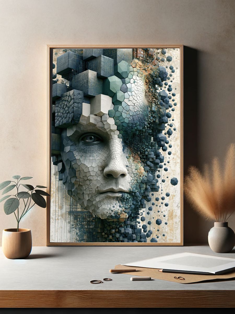 Fragmented Face Digital Art Poster. — room view 2