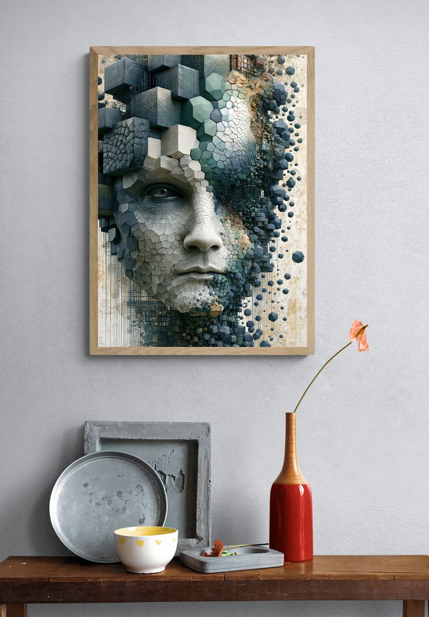 Fragmented Face Digital Art Poster. — room view 3