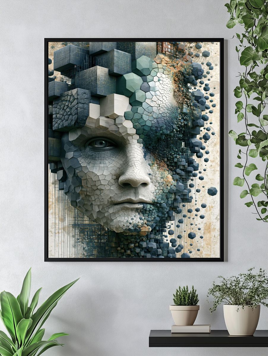 Fragmented Face Digital Art Poster. — room view 4