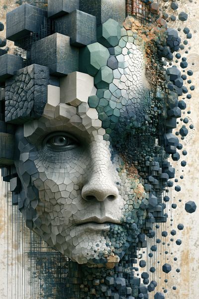 Fragmented Face Digital Art Poster.