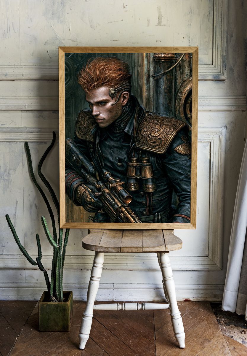 Steampunk Soldier Portrait Print. room preview