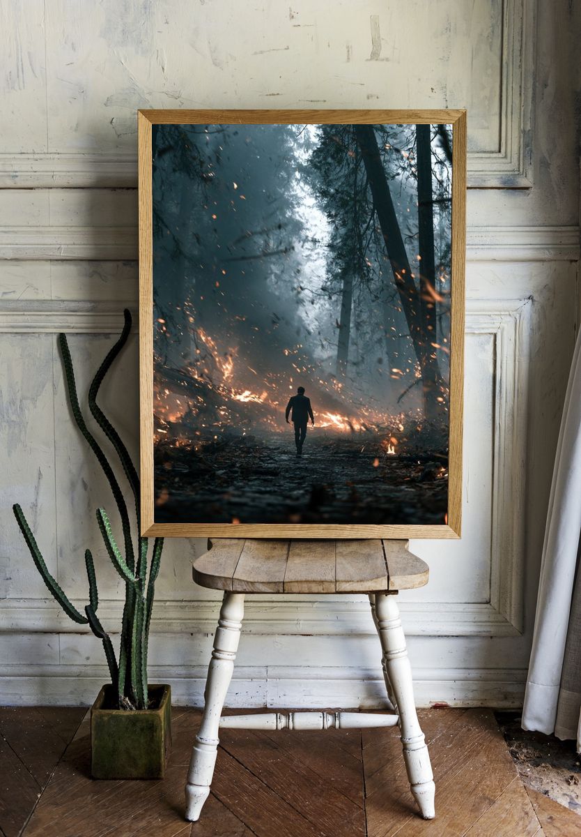 Burning Forest Silhouette Poster. room preview