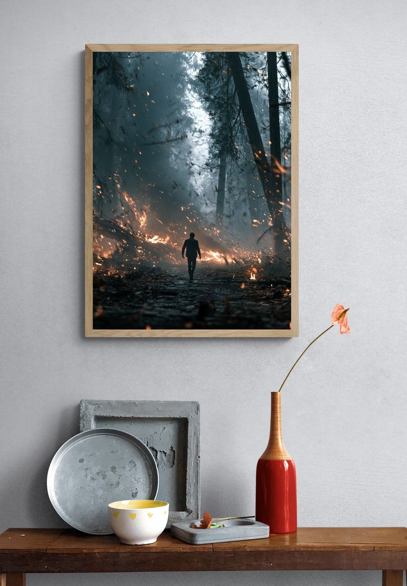 Burning Forest Silhouette Poster. — room view 3