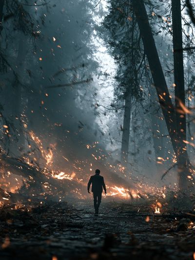 Burning Forest Silhouette Poster.