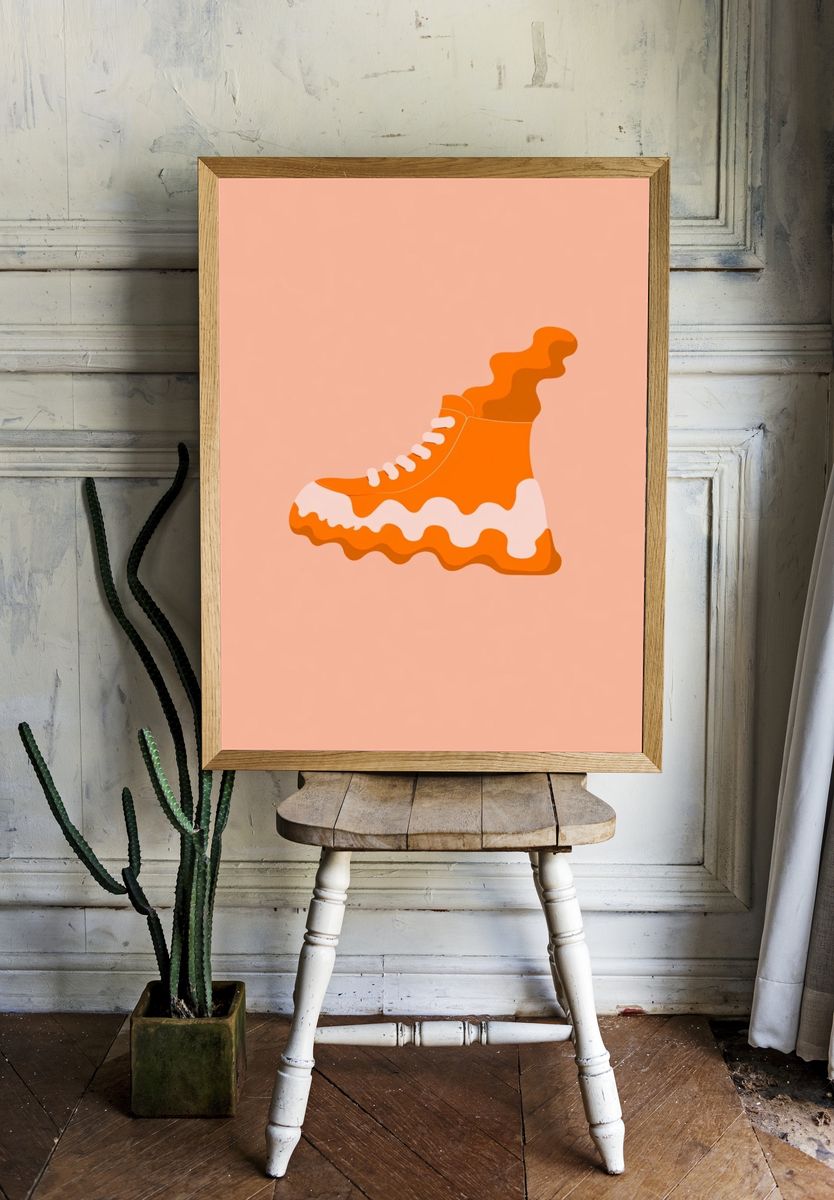 Orange Sneaker Illustration Poster. — room view 1