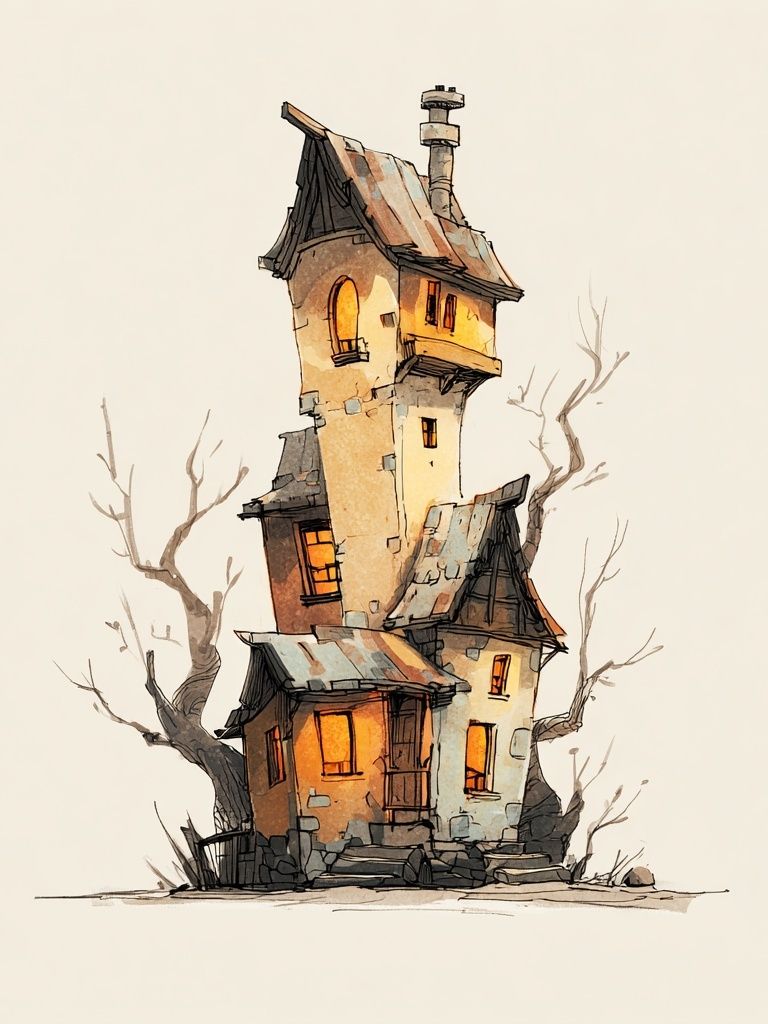 Whimsical Tower House Illustration Poster. poster — illustration art