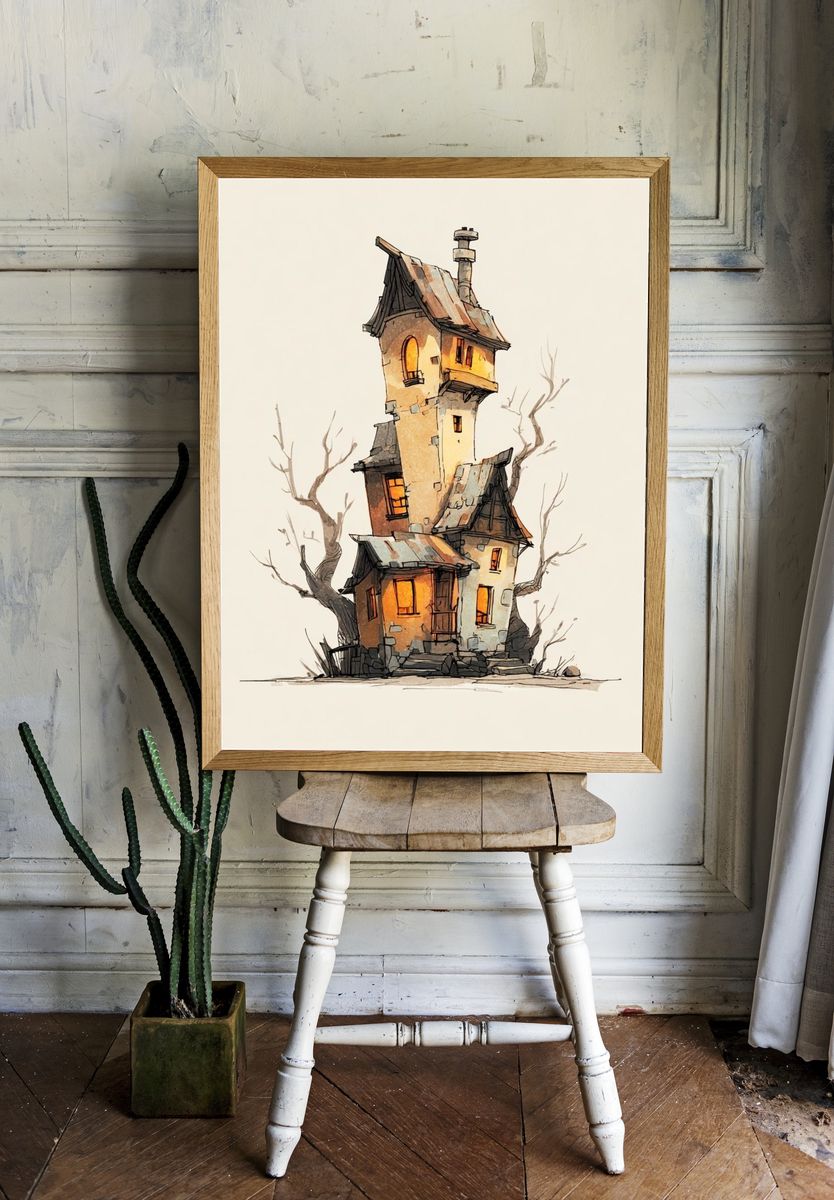 Whimsical Tower House Illustration Poster. — room view 1
