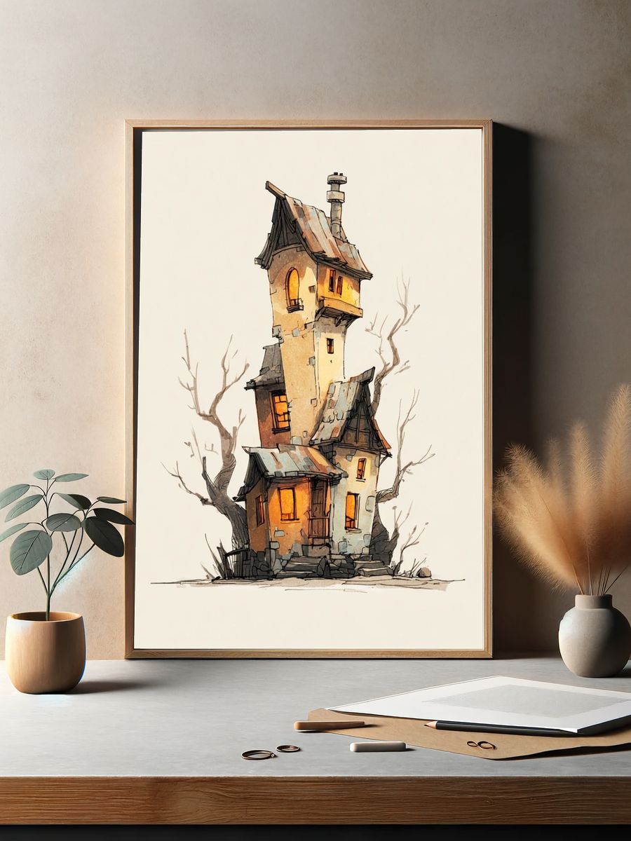 Whimsical Tower House Illustration Poster. — room view 2