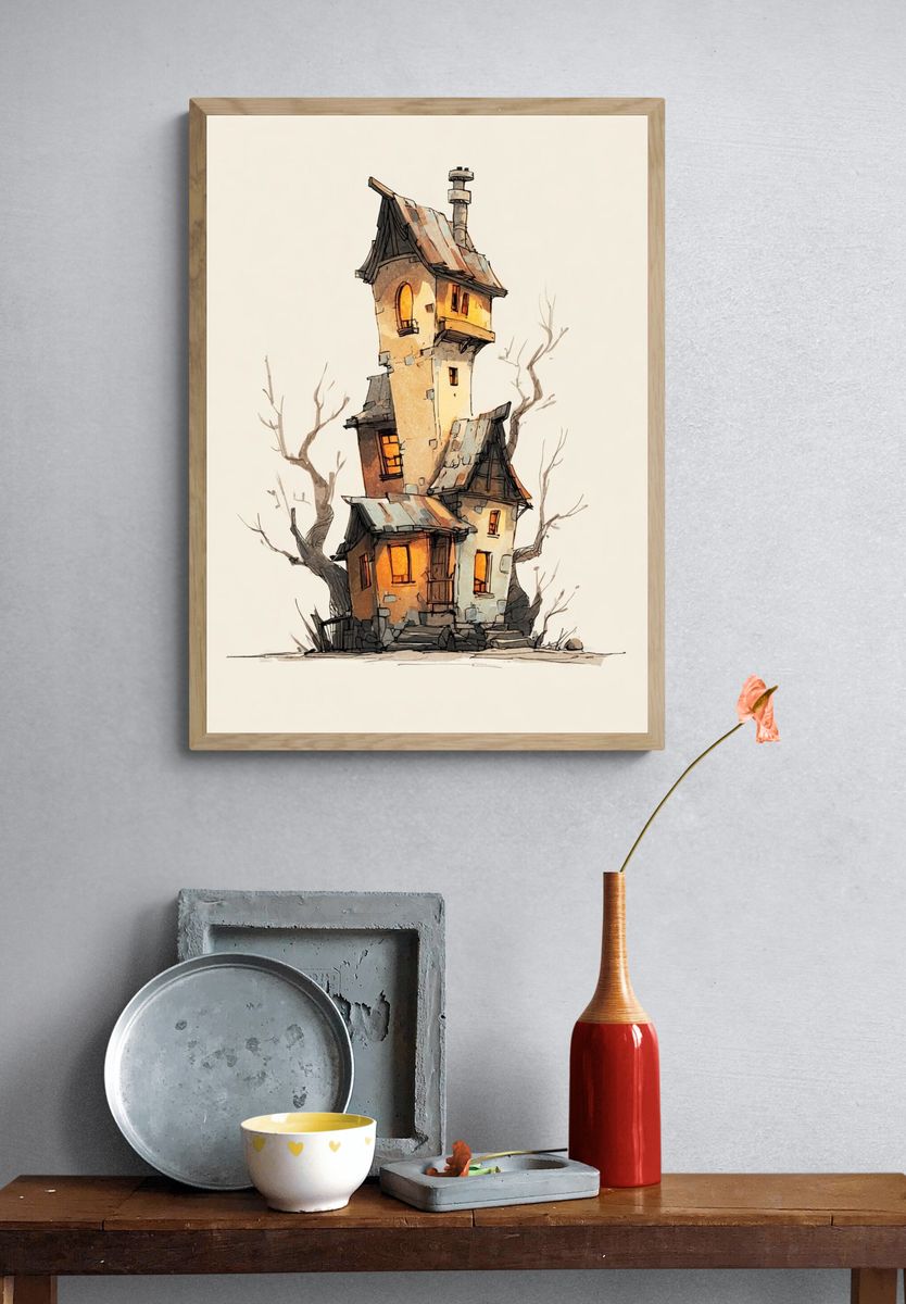 Whimsical Tower House Illustration Poster. — room view 3