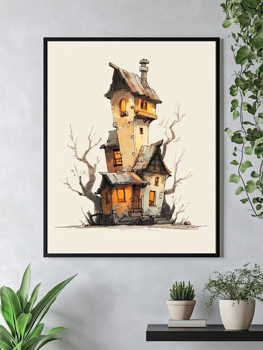 Whimsical Tower House Illustration Poster. — room view 4