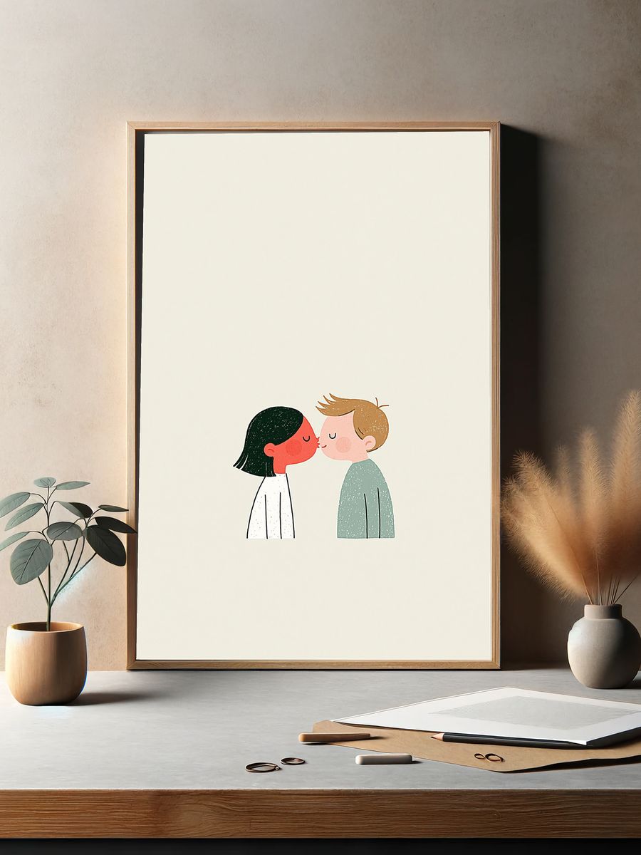 Kissing Couple Nursery Print. — room view 2
