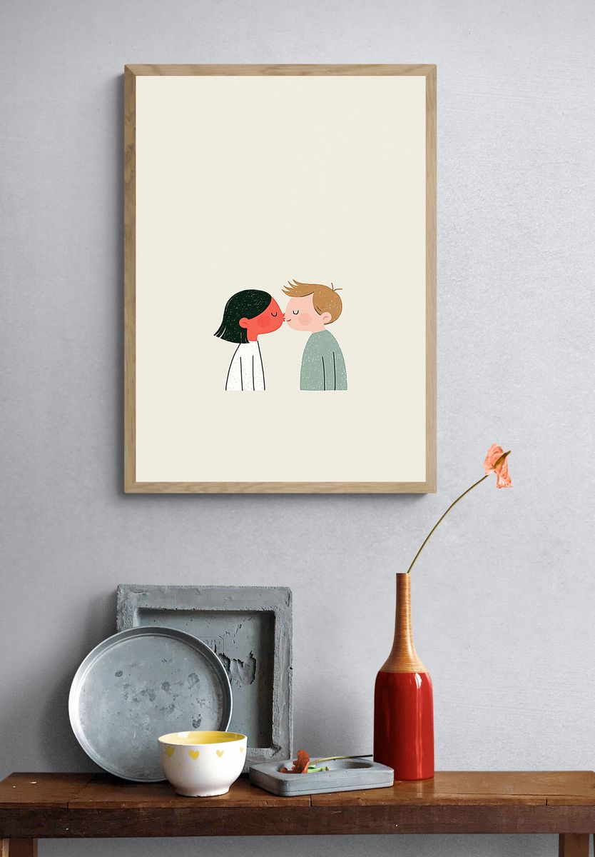 Kissing Couple Nursery Print. — room view 3
