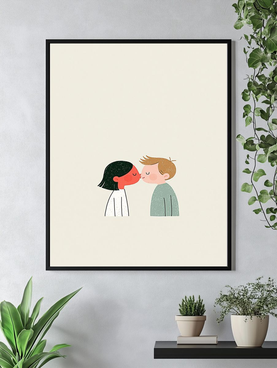 Kissing Couple Nursery Print. — room view 4