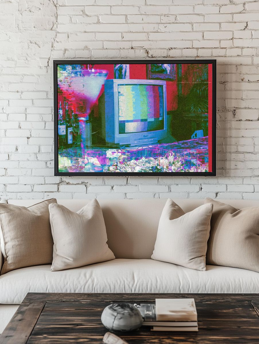 Glitch TV Static Illustration Print. — room view 1