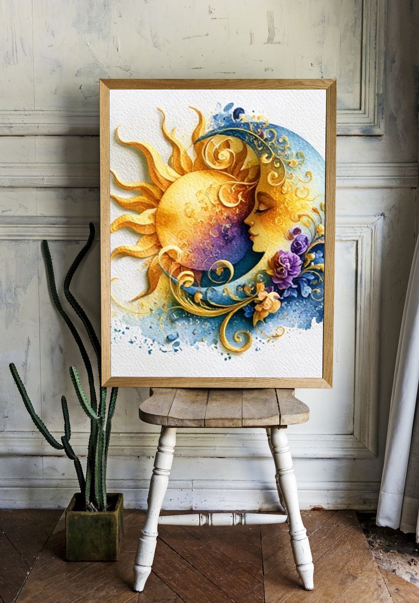 Sun and Moon Harmony Illustration Poster. room preview