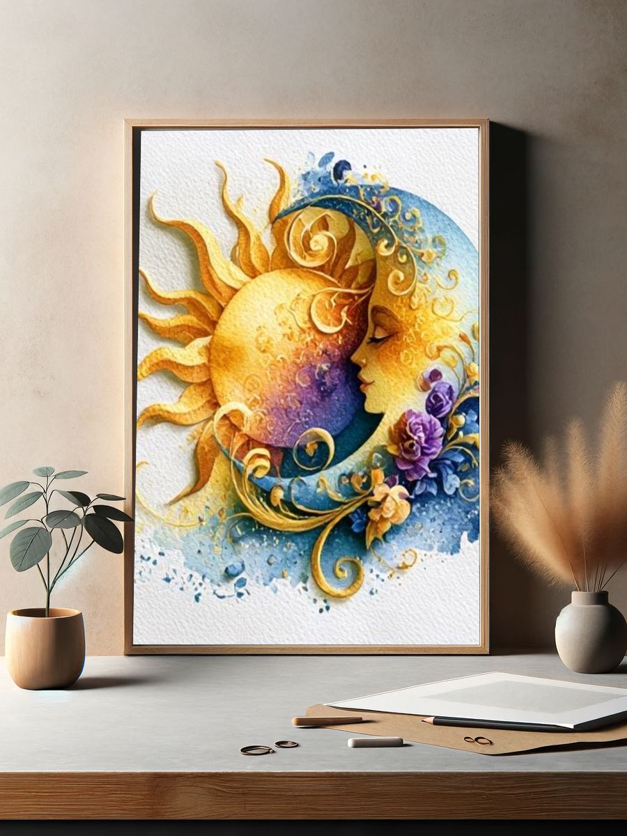 Sun and Moon Harmony Illustration Poster. — room view 2