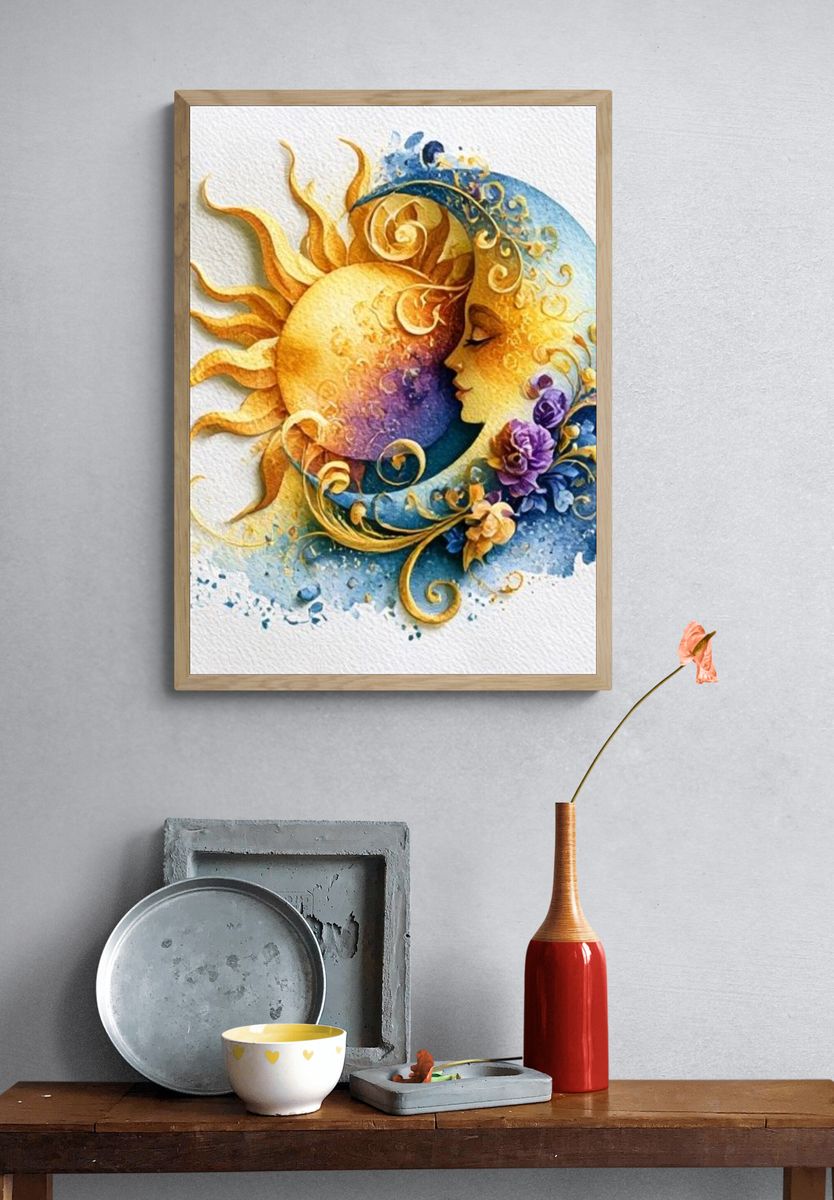 Sun and Moon Harmony Illustration Poster. — room view 3