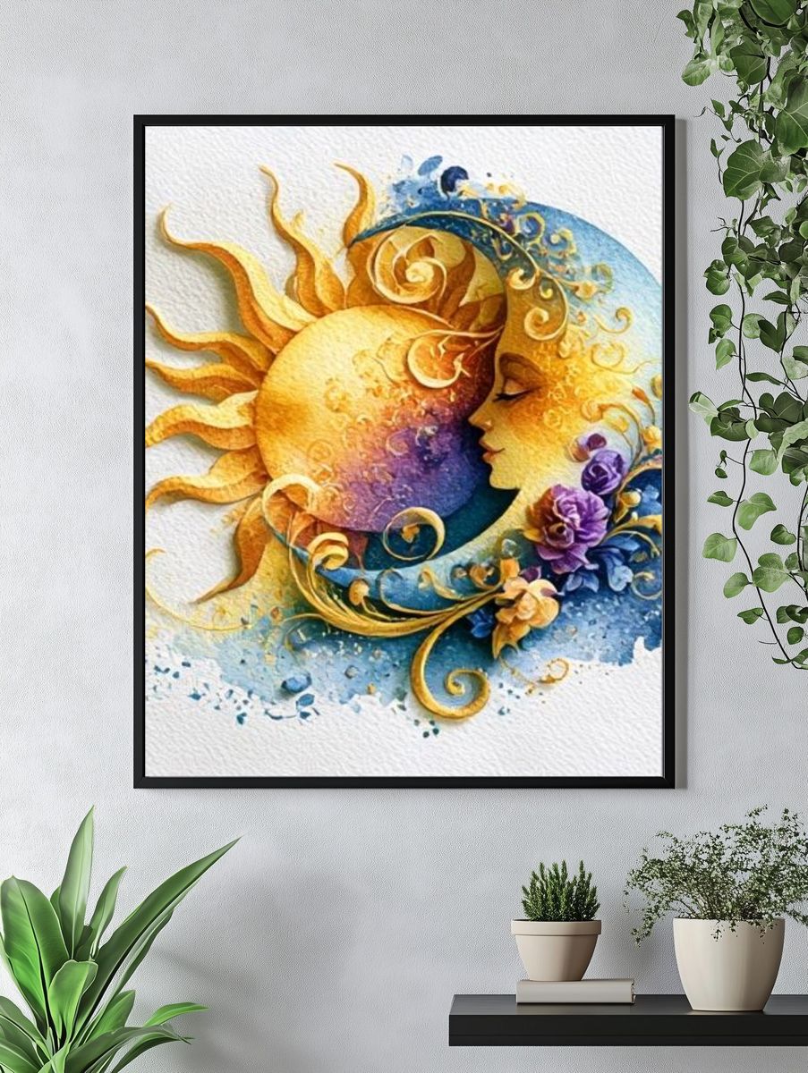 Sun and Moon Harmony Illustration Poster. — room view 4