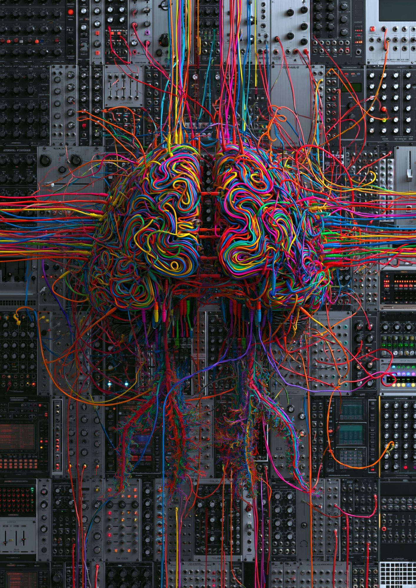 Neon Cable Brain Illustration Poster. poster detail