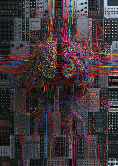Neon Cable Brain Illustration Poster.