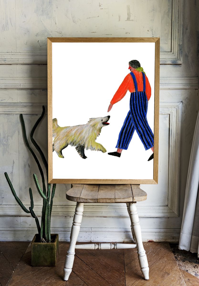 Girl Walking Dog Illustration Poster. room preview
