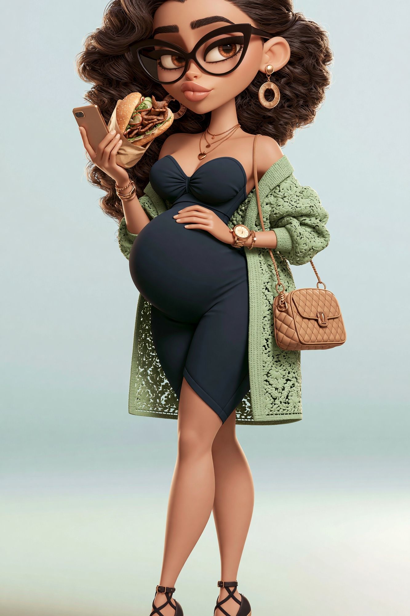 Fashionable Pregnant Woman Illustration Poster. poster detail
