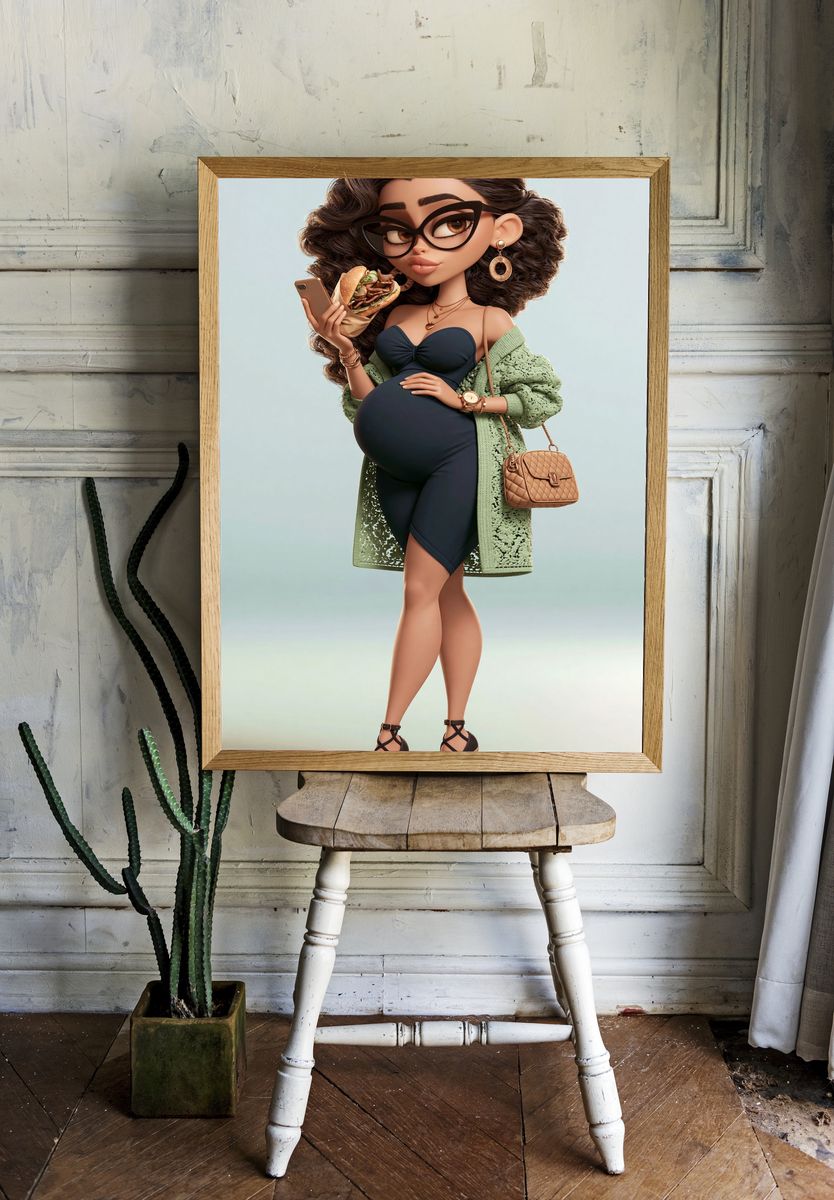 Fashionable Pregnant Woman Illustration Poster. room preview