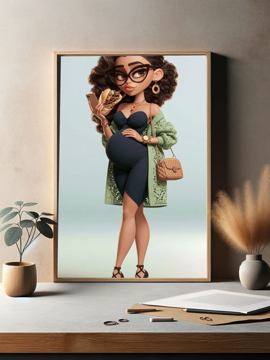 Fashionable Pregnant Woman Illustration Poster. — room view 2