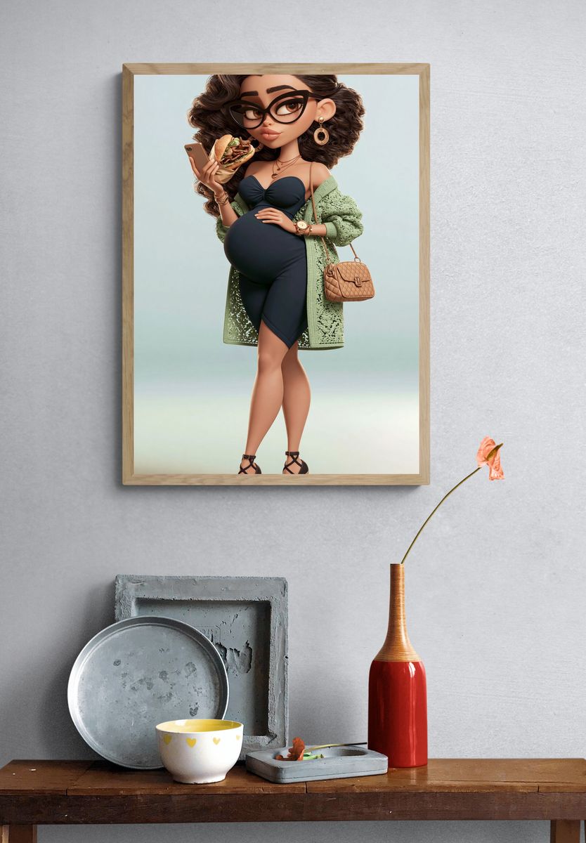 Fashionable Pregnant Woman Illustration Poster. — room view 3
