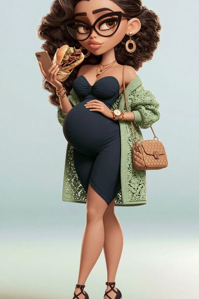 Fashionable Pregnant Woman Illustration Poster.